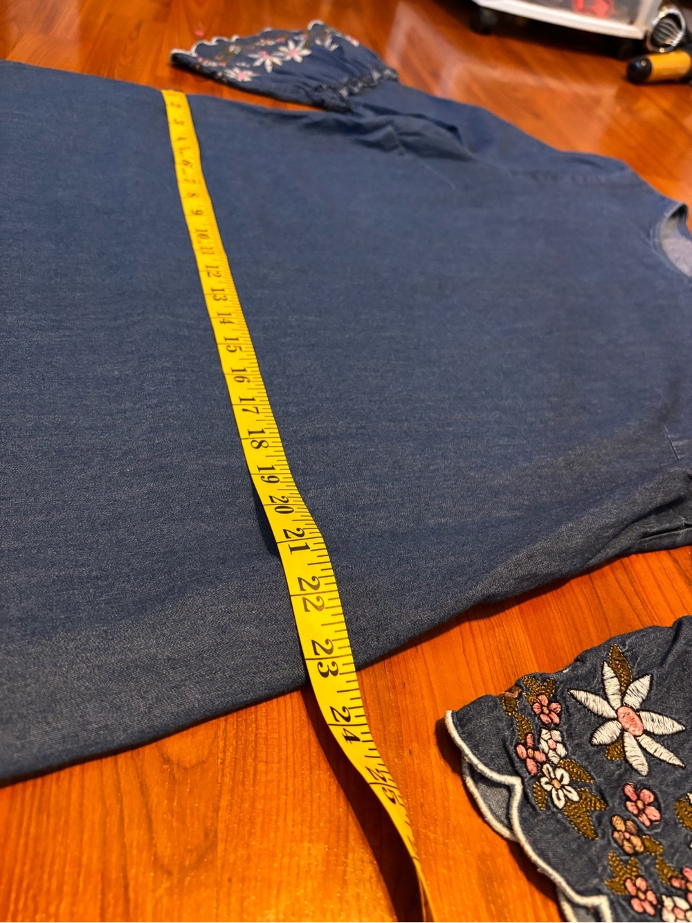 Embroidered Denim Midi Dress - Blue Boho Cottagecore - Picture 8 of 10